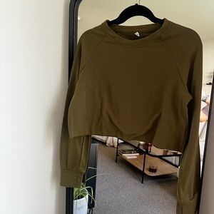 Olive Green Cropped Long Sleeve Top